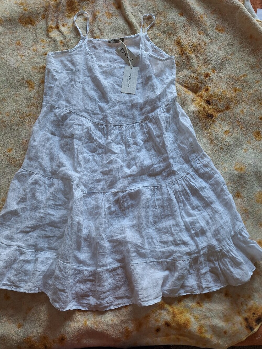 Valentina Naldi PUROLINO NWT White Italian Linen Tiered Dress S